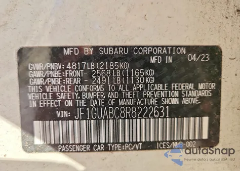 2024 Subaru Impreza z USA, uszkodzony, nr VIN JF1GUABC8R8222631